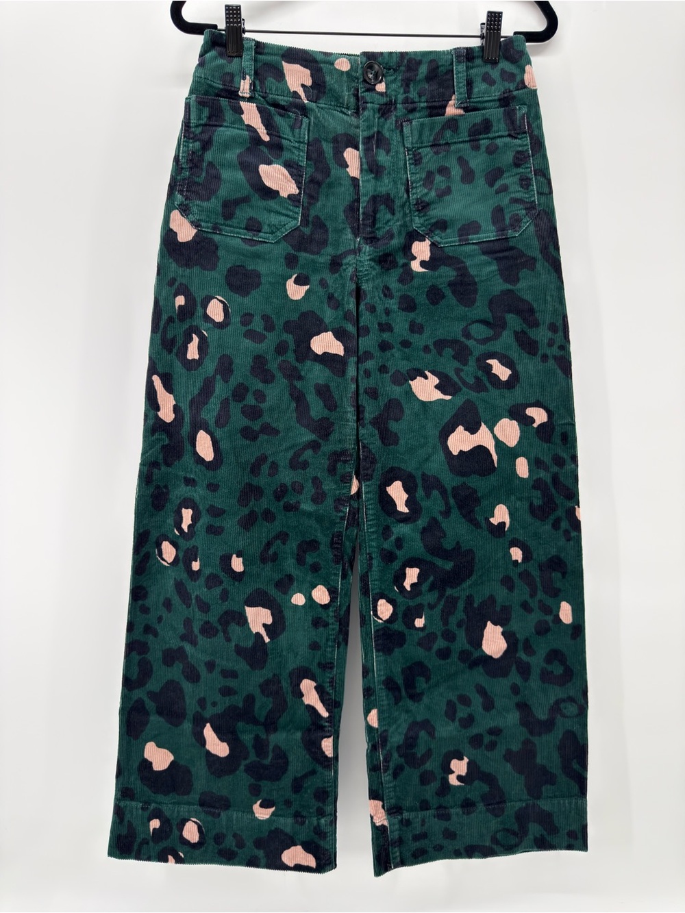MaeveThe Collette Corduroy Wide Leg Pants 26 crop ankle high rise green leopard